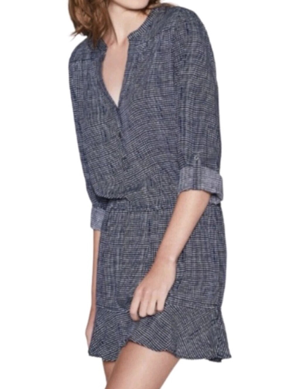Joie Blue Acey Dress Roll Tab Sleeves in Dark Blue Size XS